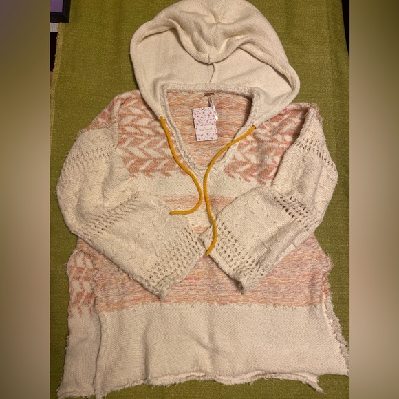 Cream and Pink Knit FREE PEOPLE Coastline Hoodie - Picture 7 of 12
